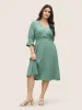 Solid Eyelet Lace Surplice Neck Ruffle Sleeve Dress sold by Bloomchic
