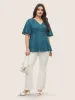 Solid Button Detail Ruffle Sleeve Gathered Blouse sold by Bloomchic
