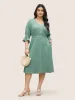 Solid Eyelet Lace Surplice Neck Ruffle Sleeve Dress sold by Bloomchic