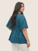 Solid Button Detail Ruffle Sleeve Gathered Blouse sold by Bloomchic