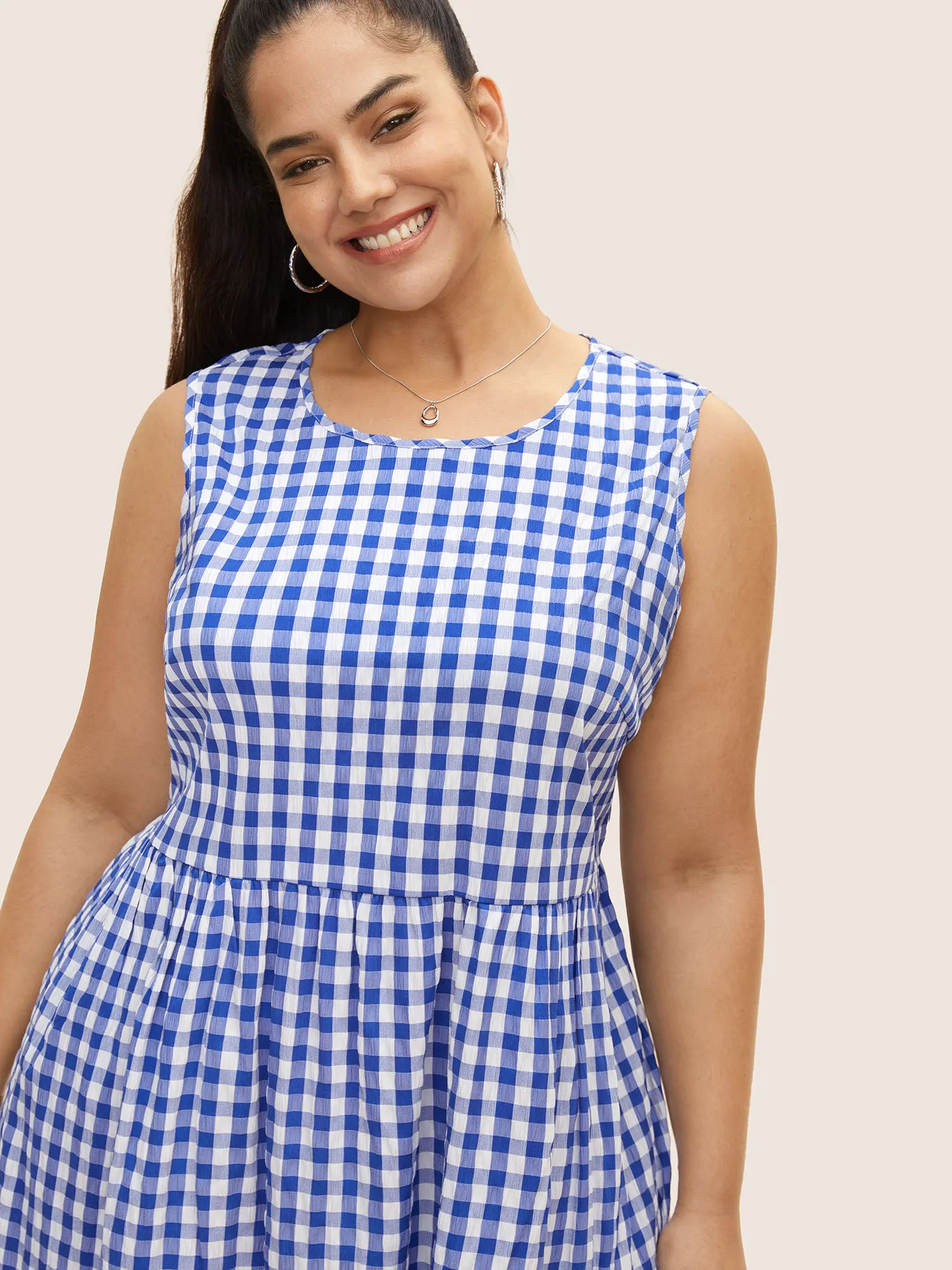 Gingham Ruffle Layered Hem Tank Midi Dress sold by Bloomchic product image thumbnail 4