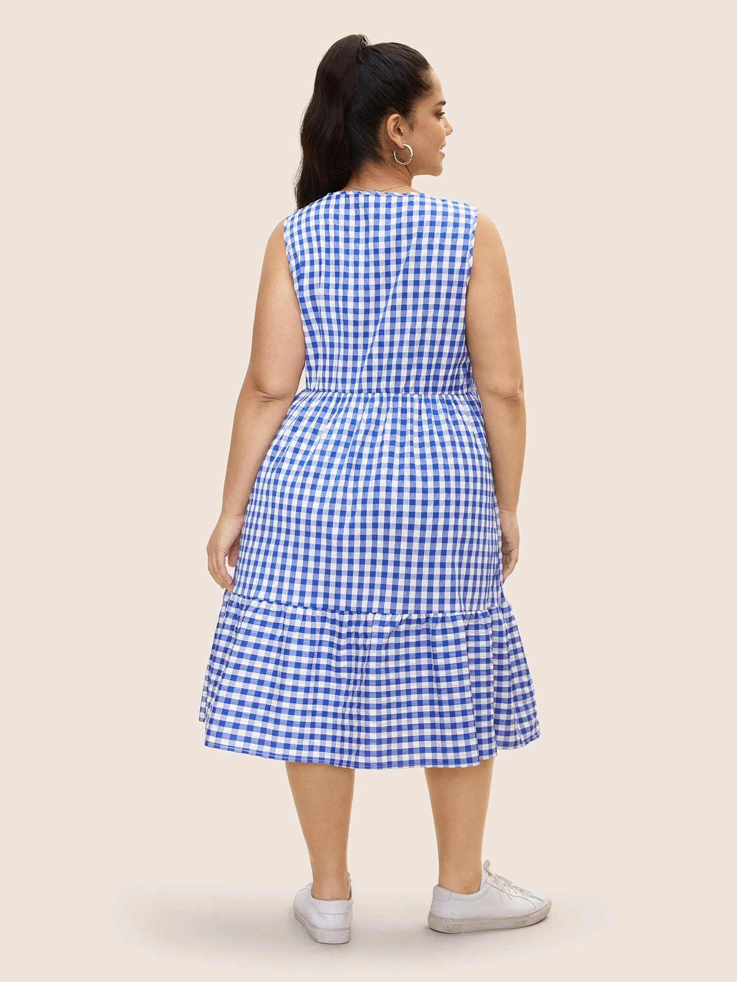 Gingham Ruffle Layered Hem Tank Midi Dress sold by Bloomchic product image thumbnail 3