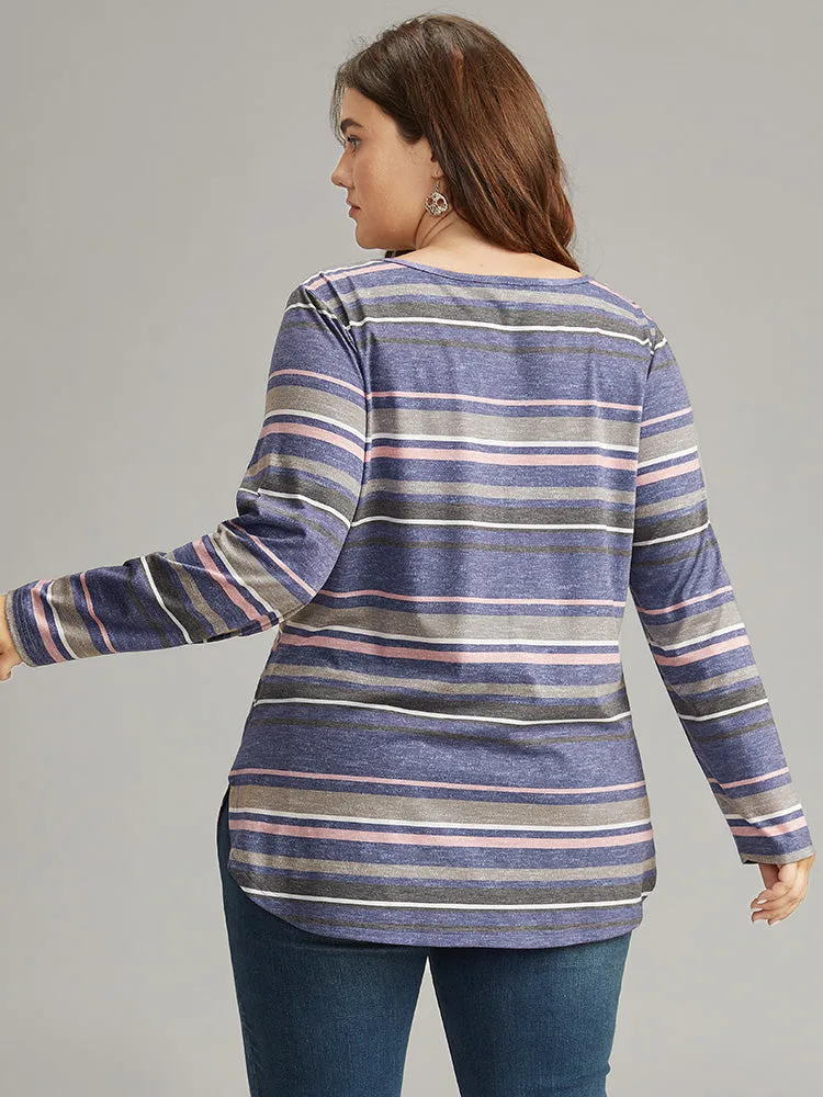 Striped Contrast Heather Arc Hem T-shirt sold by Bloomchic product image thumbnail 2