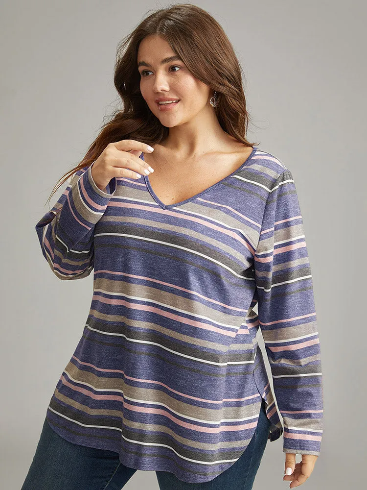 Striped Contrast Heather Arc Hem T-shirt sold by Bloomchic product image thumbnail 3