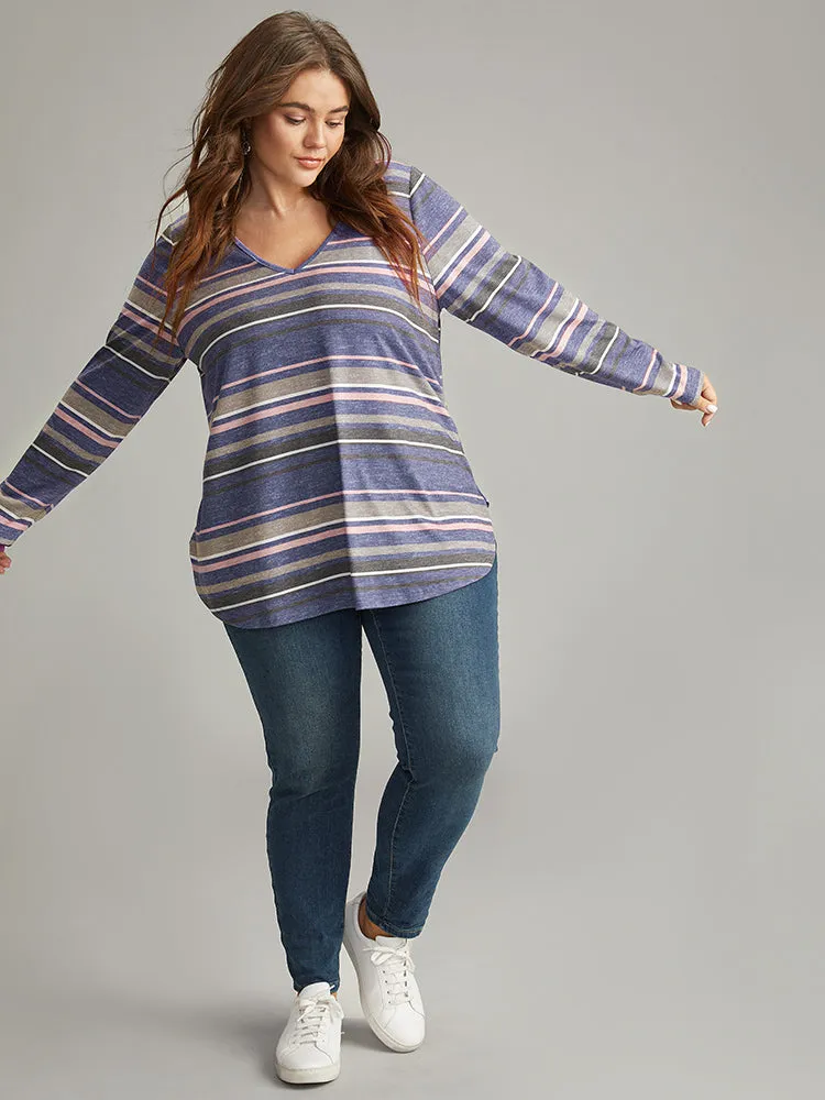 Striped Contrast Heather Arc Hem T-shirt sold by Bloomchic product image thumbnail 4