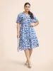 Boho Print Button Detail Cuffed Sleeve Dress sold by Bloomchic