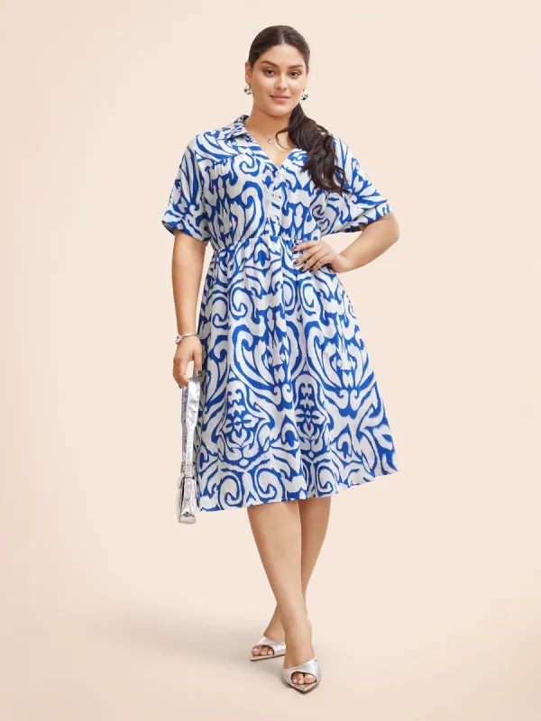 Boho Print Button Detail Cuffed Sleeve Dress sold by Bloomchic