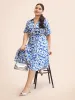 Boho Print Button Detail Cuffed Sleeve Dress sold by Bloomchic