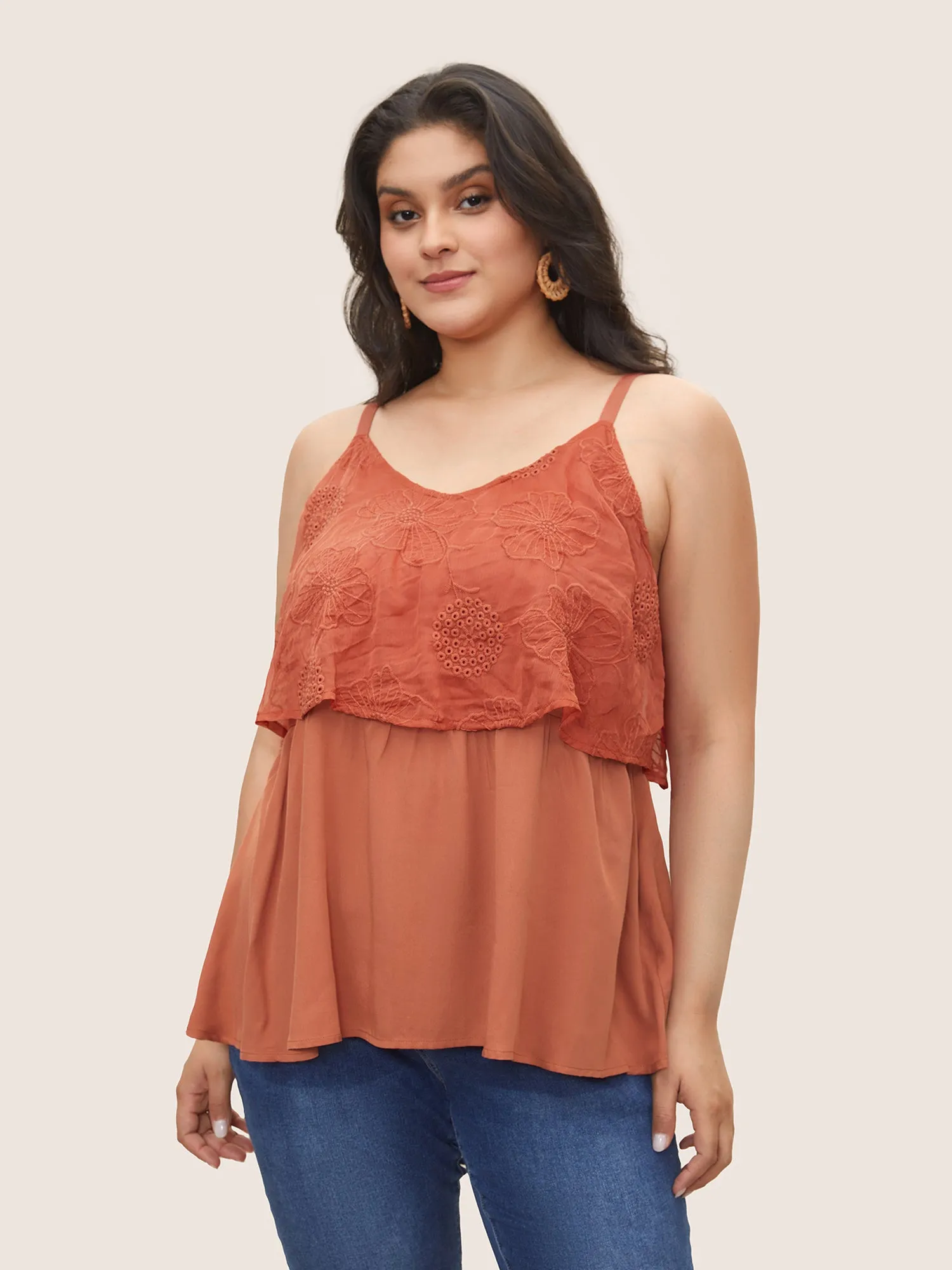 Solid Broderie Anglaise Patchwork Cami Top sold by Bloomchic