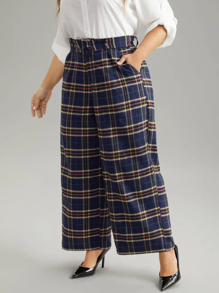 Plaid Pocket Eyelet Belted Straight Leg Pants sold by Bloomchic product image thumbnail 3