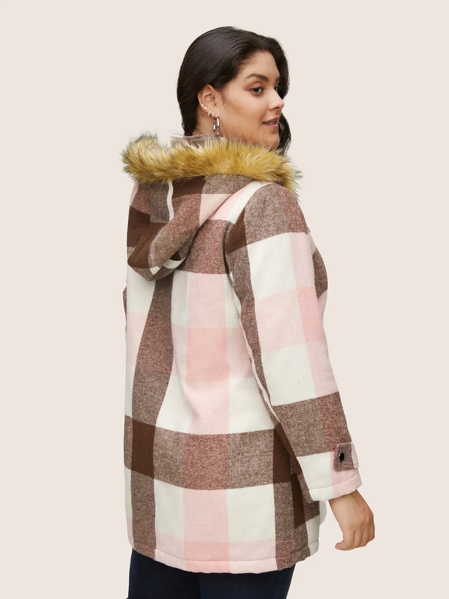 Colorblock Contrast Fuzzy Trim Duffle Button Coat sold by Bloomchic product image thumbnail 5