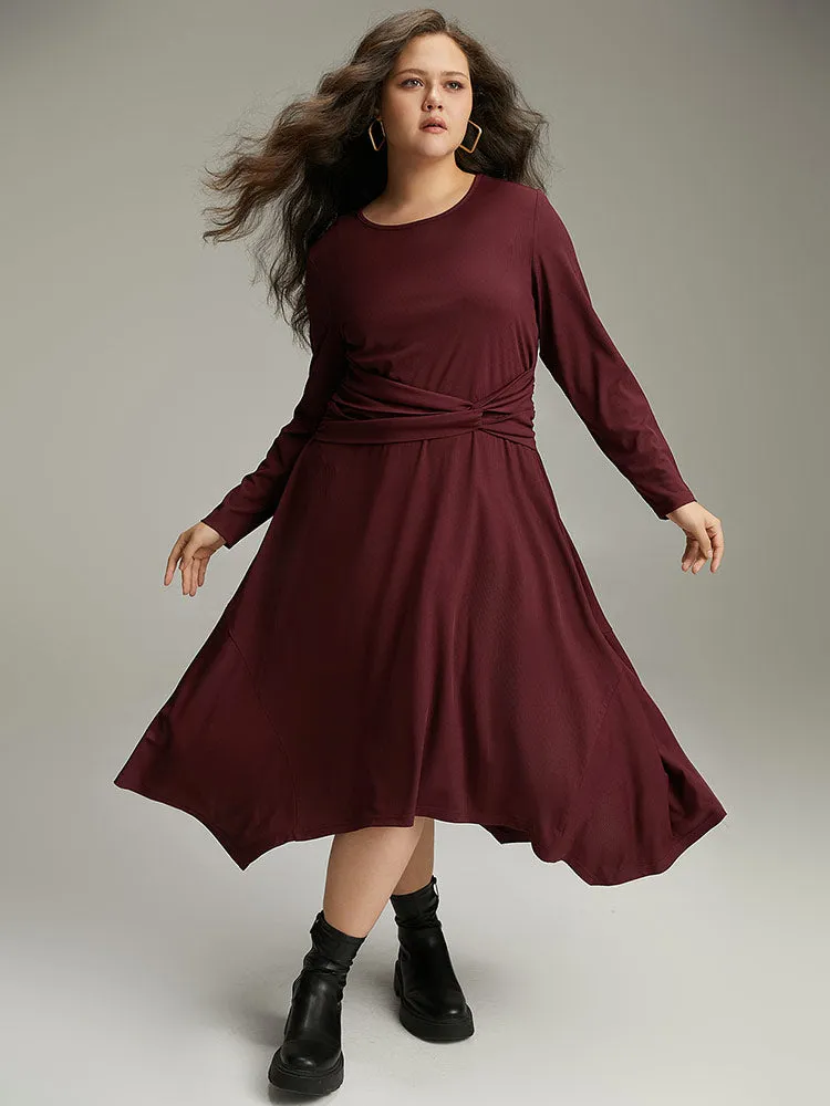 Solid Rib Knit Crew Neck Twist Front Dress sold by Bloomchic product image thumbnail 5