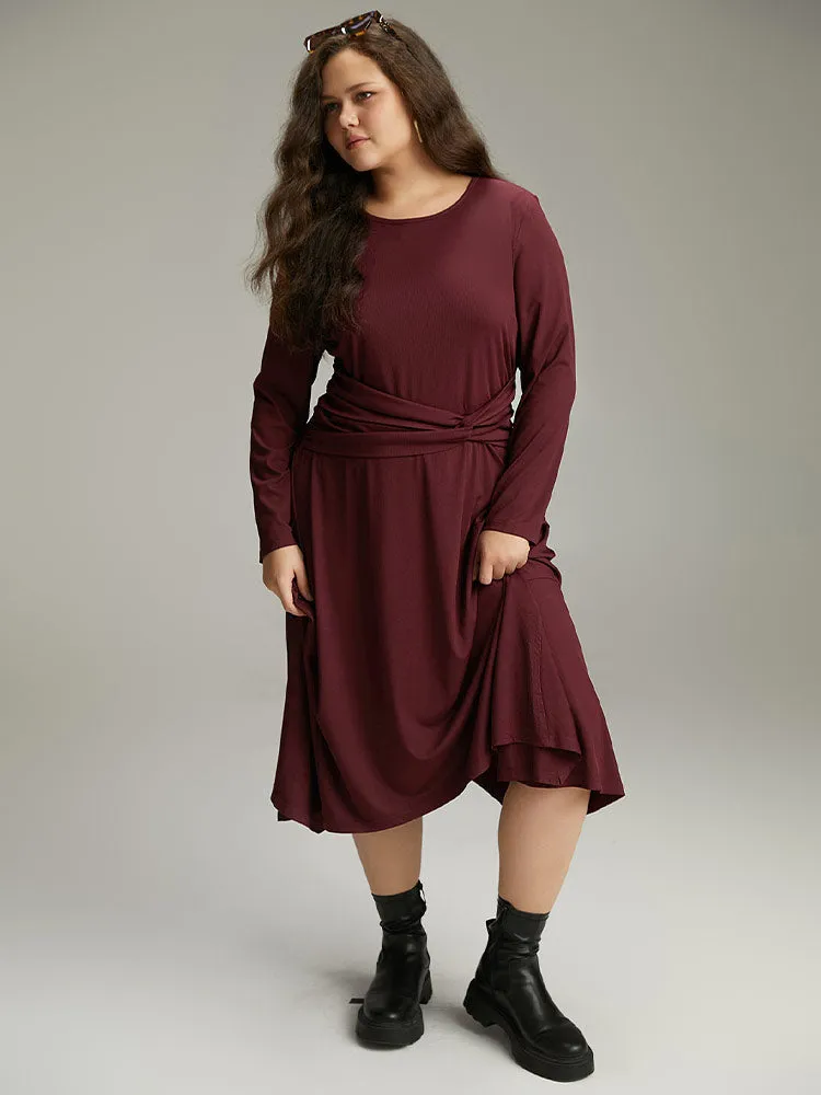 Solid Rib Knit Crew Neck Twist Front Dress sold by Bloomchic product image thumbnail 2