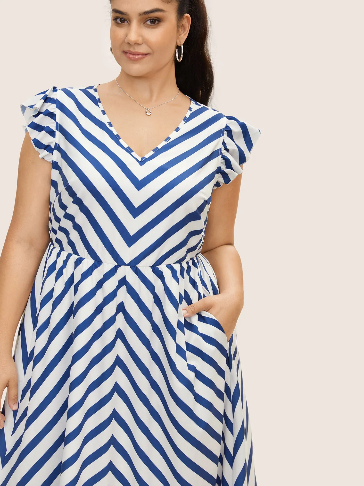 Striped Elastic Waist Ruffle Cap Sleeve Dress sold by Bloomchic product image thumbnail 2