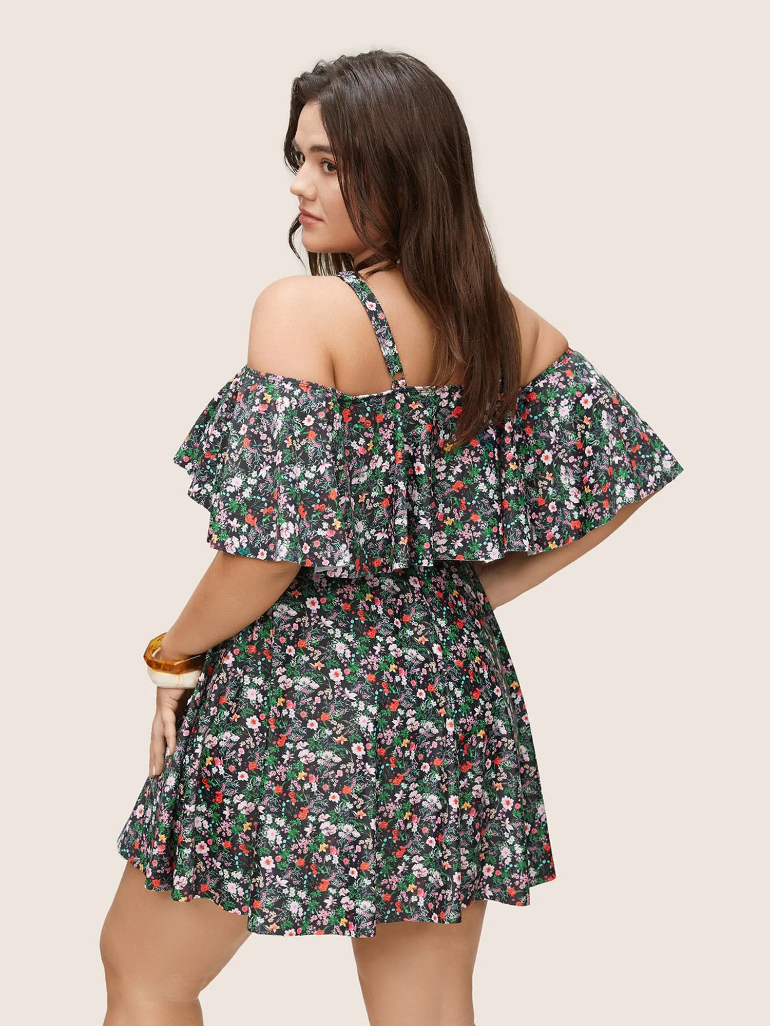 Ditsy Floral Ruffles Cold Shoulder Swim Dress sold by Bloomchic product image thumbnail 2