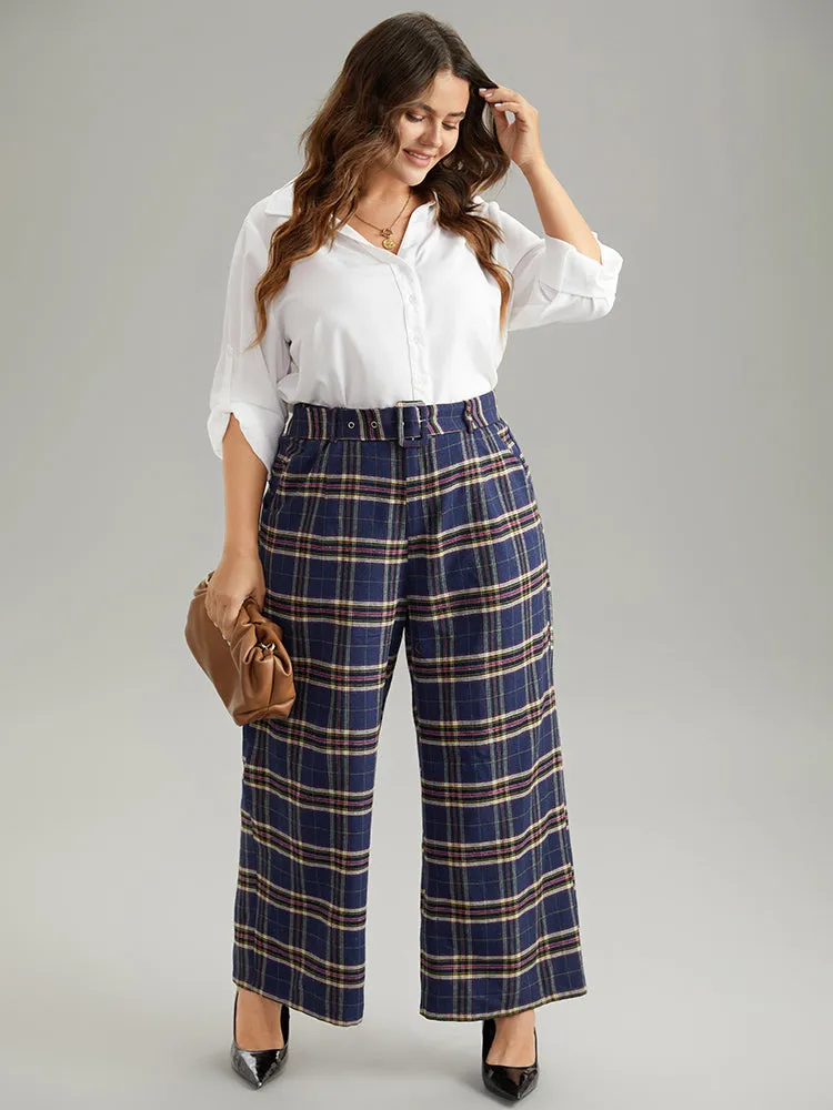 Plaid Pocket Eyelet Belted Straight Leg Pants sold by Bloomchic product image thumbnail 4