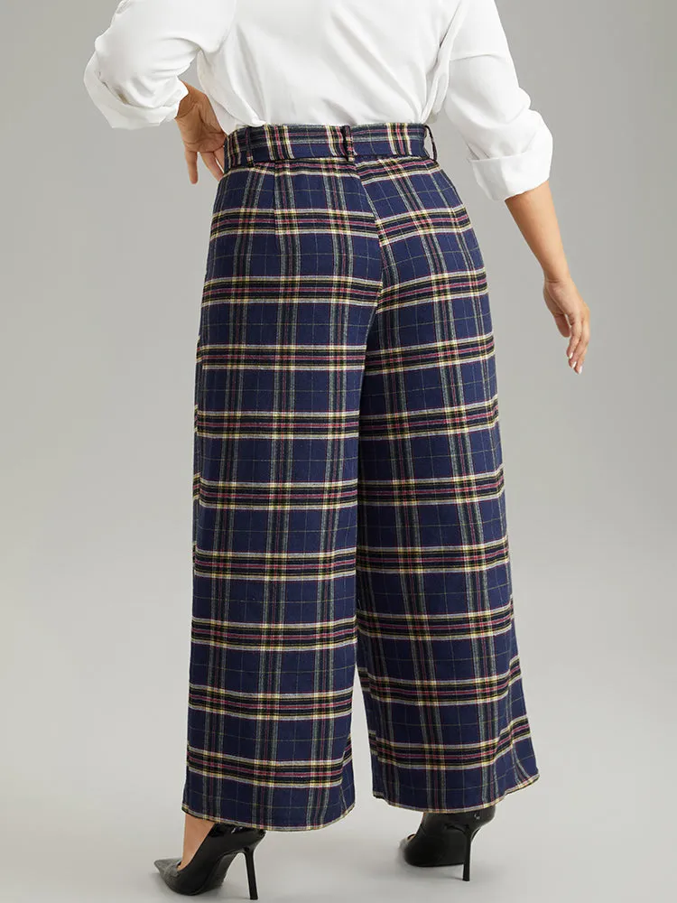 Plaid Pocket Eyelet Belted Straight Leg Pants sold by Bloomchic product image thumbnail 2