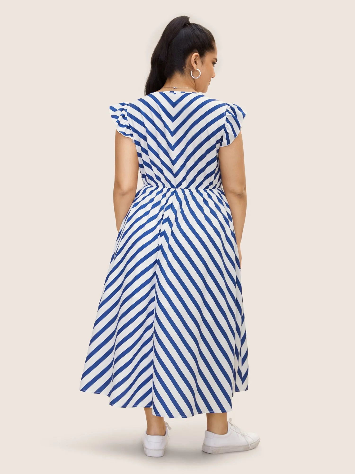 Striped Elastic Waist Ruffle Cap Sleeve Dress sold by Bloomchic product image thumbnail 4