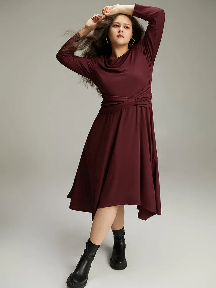 Solid Rib Knit Crew Neck Twist Front Dress sold by Bloomchic