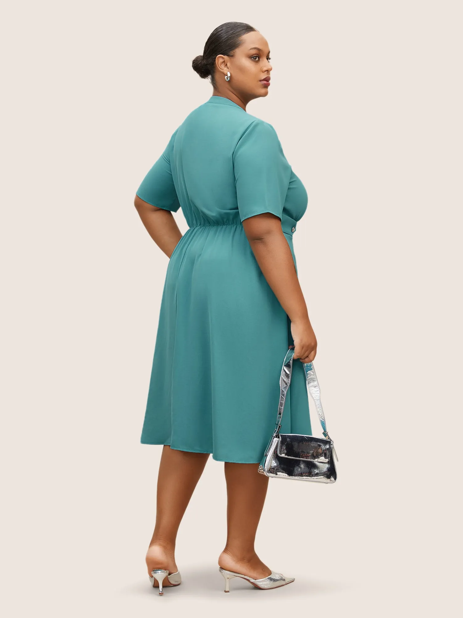 Solid Metal Chain Detail Side Seam Pocket Dress sold by Bloomchic product image thumbnail 4