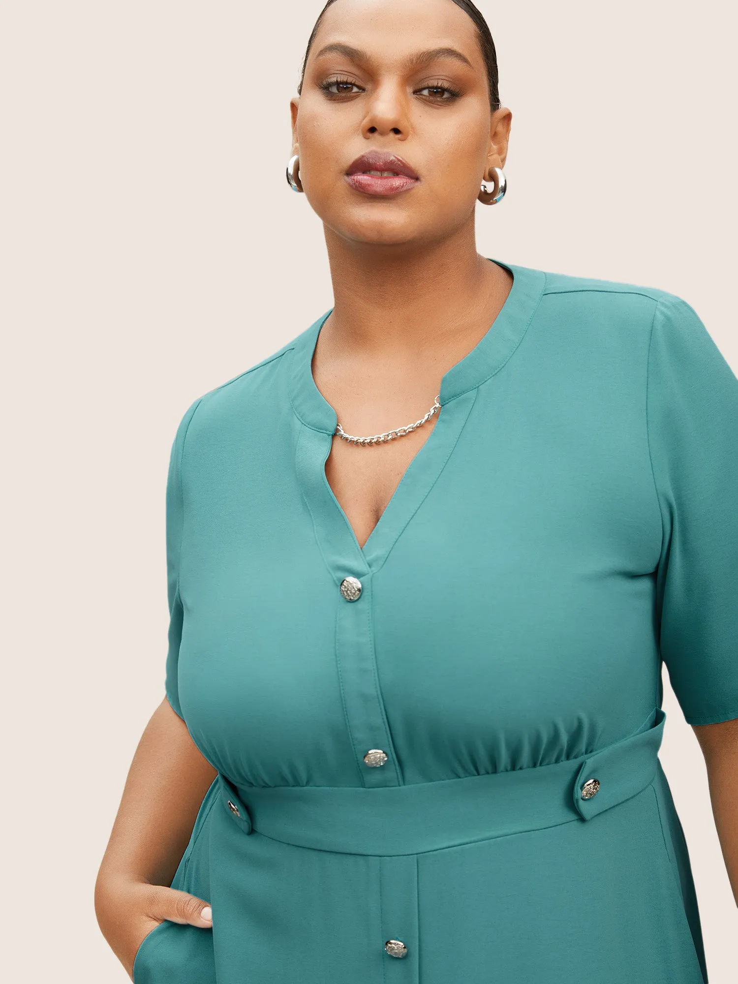 Solid Metal Chain Detail Side Seam Pocket Dress sold by Bloomchic product image thumbnail 3