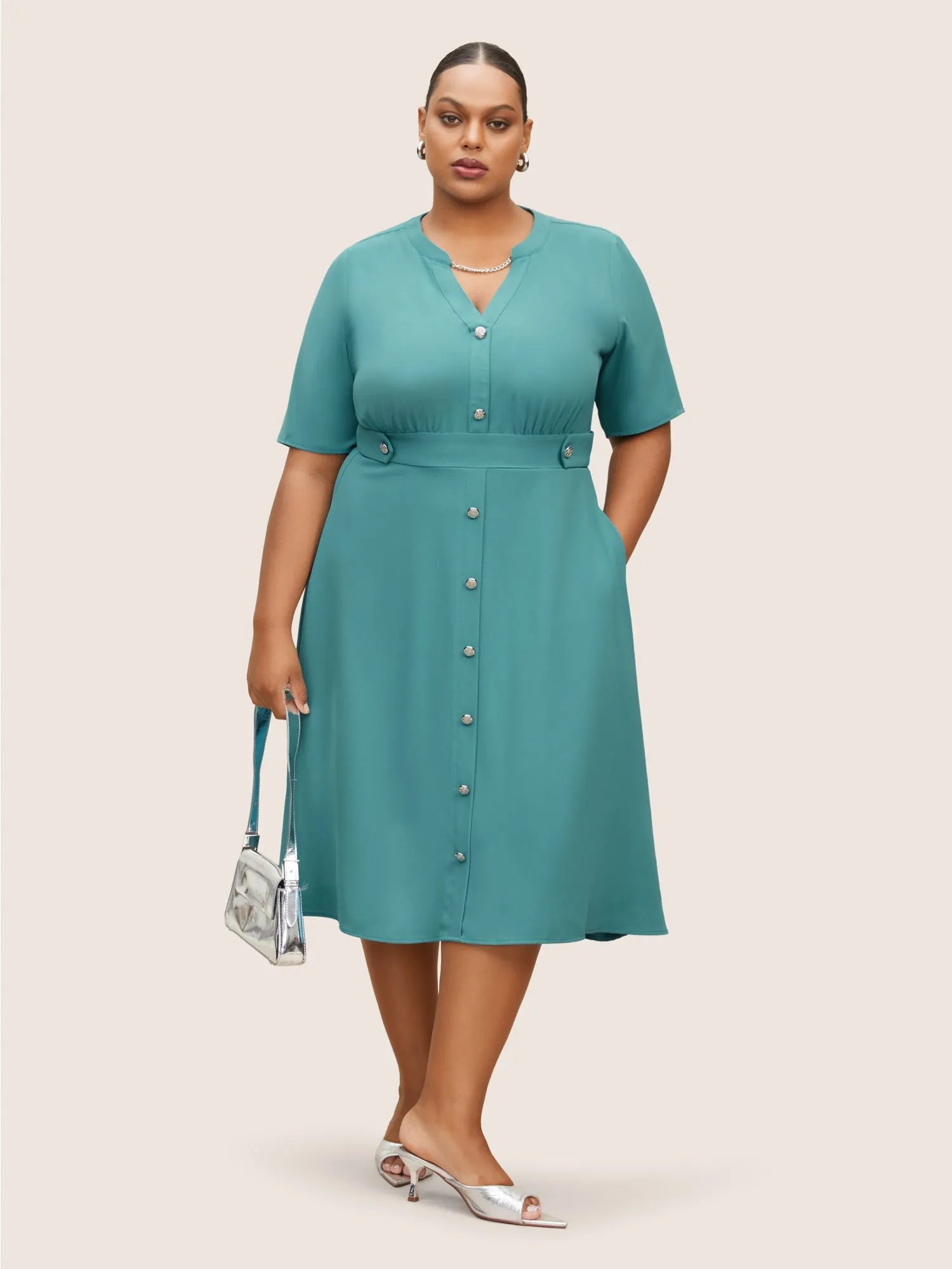 Solid Metal Chain Detail Side Seam Pocket Dress sold by Bloomchic product image thumbnail 2