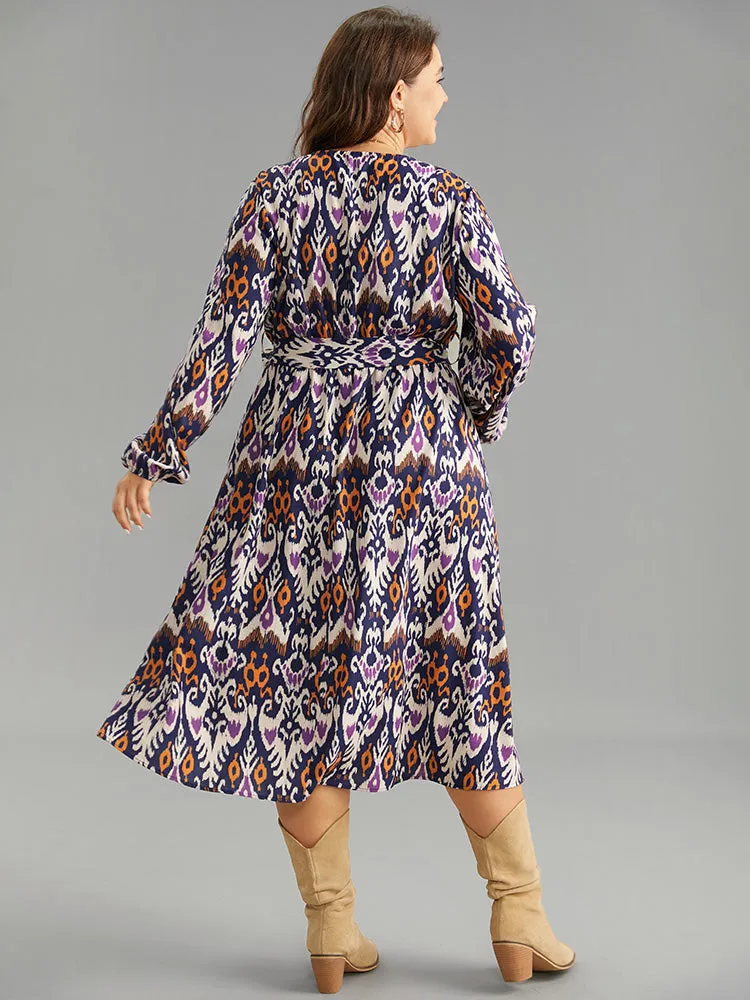 Boho Print Overlap Collar Elastic Waist Belted Dress sold by Bloomchic product image thumbnail 2