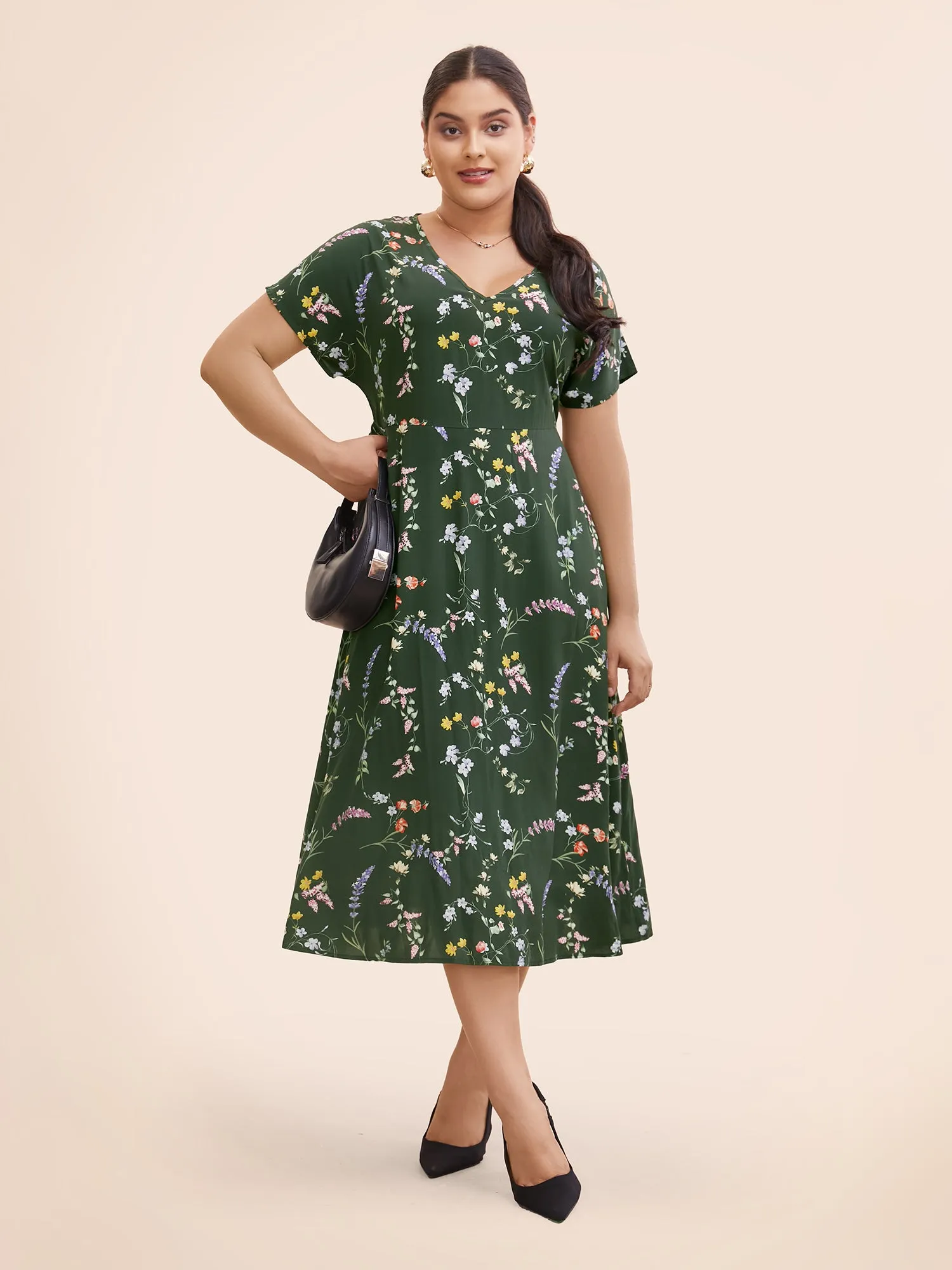 Floral V Neck Dolman Sleeve Midi Dress sold by Bloomchic product image thumbnail 2