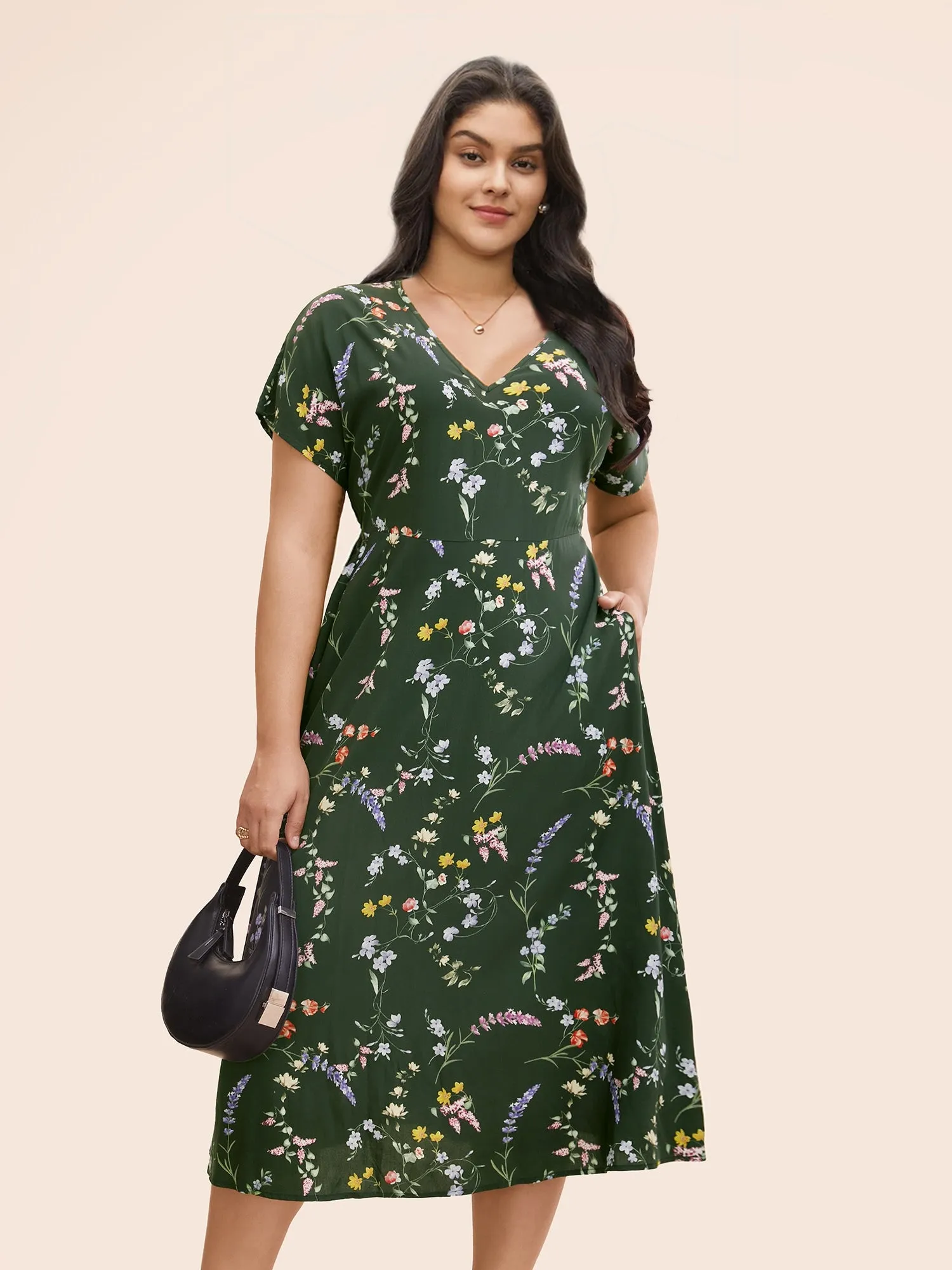 Floral V Neck Dolman Sleeve Midi Dress sold by Bloomchic