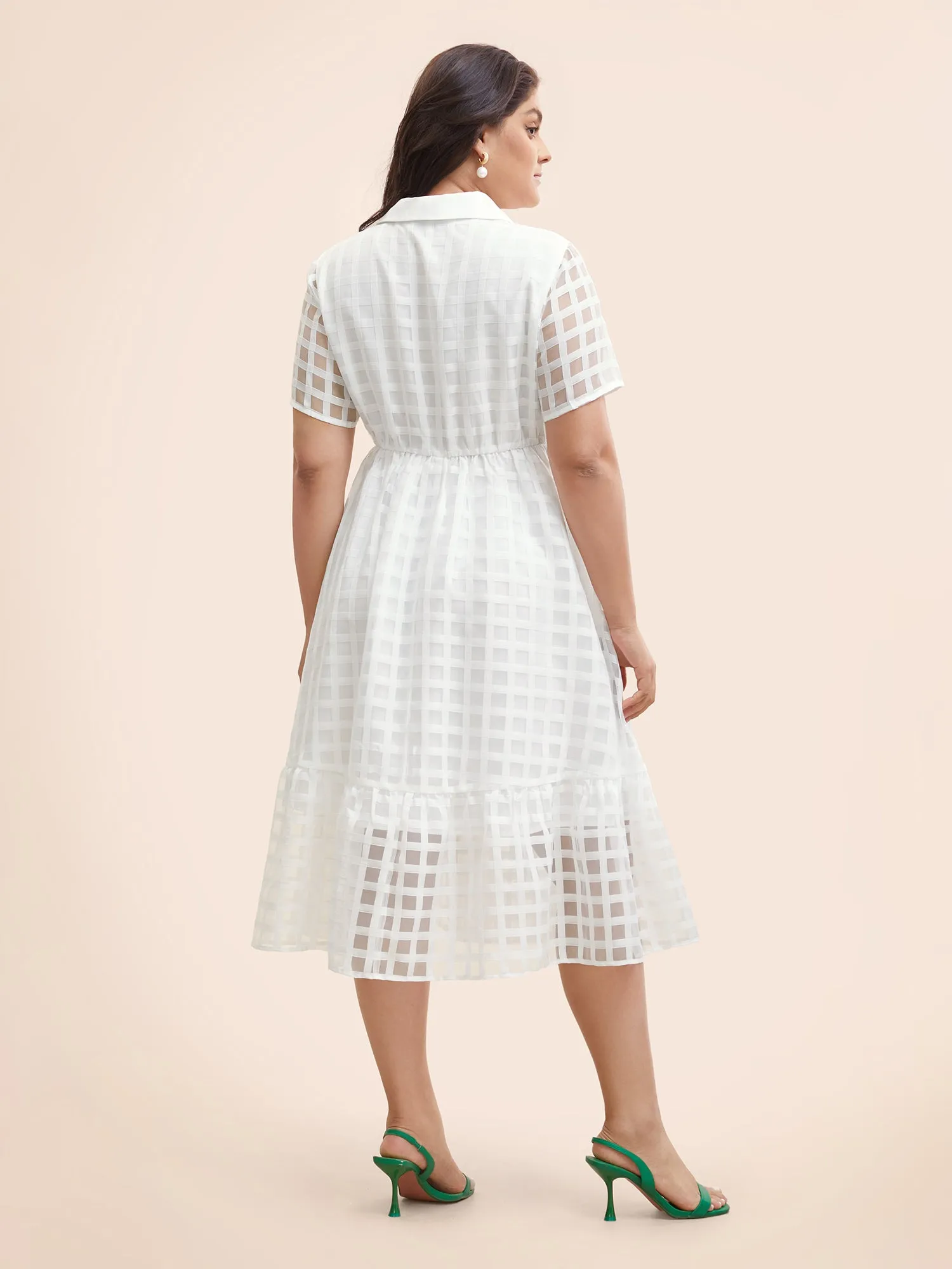 Shirt Collar Gingham Mesh Button Up Dress sold by Bloomchic product image thumbnail 3