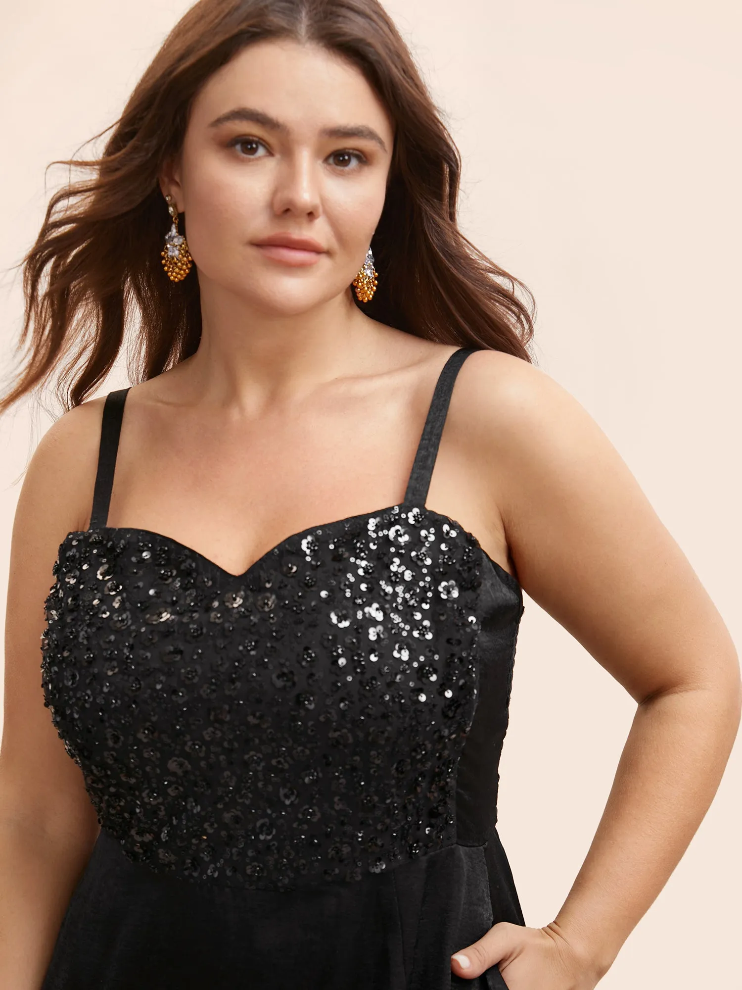 Sequin Patchwork Split Hem Cami Dress sold by Bloomchic product image thumbnail 4