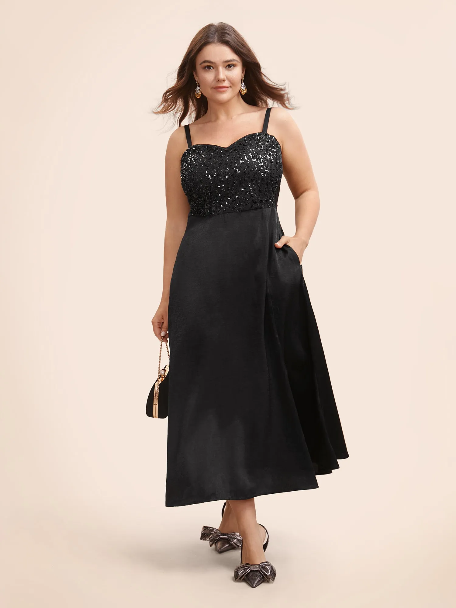 Sequin Patchwork Split Hem Cami Dress sold by Bloomchic product image thumbnail 2