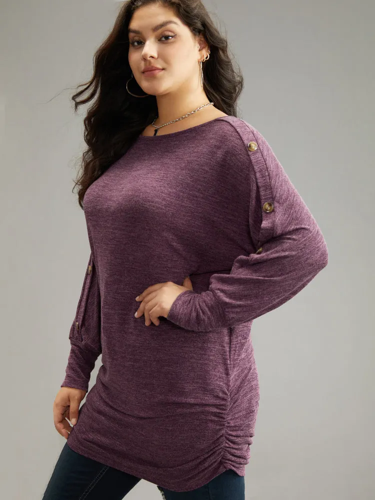 Plain Button Detail Ruched Hem T-shirt sold by Bloomchic product image thumbnail 3
