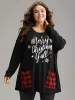 Christmas Letter Plaid Patchwork Pocket T-shirt sold by Bloomchic