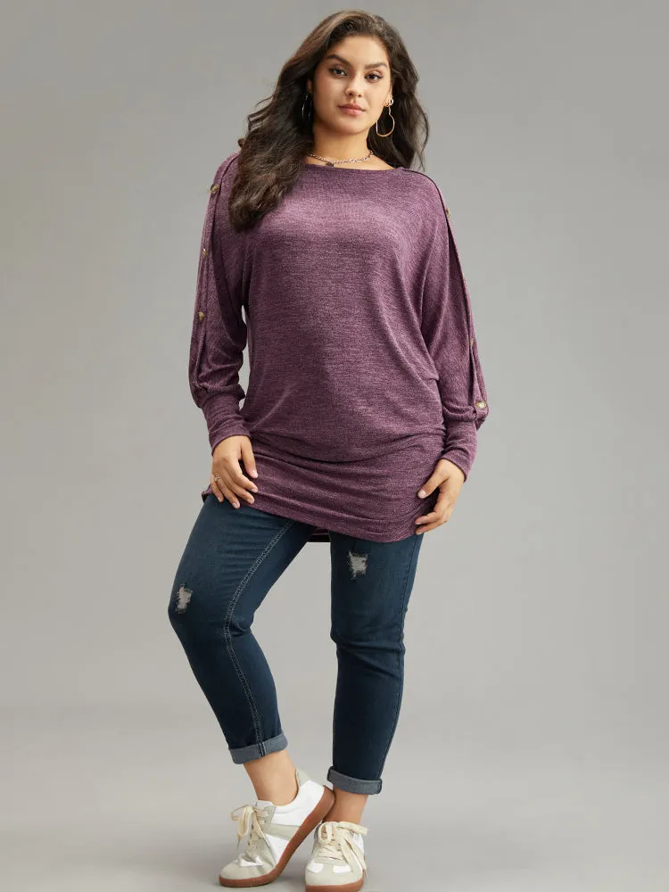 Plain Button Detail Ruched Hem T-shirt sold by Bloomchic product image thumbnail 4