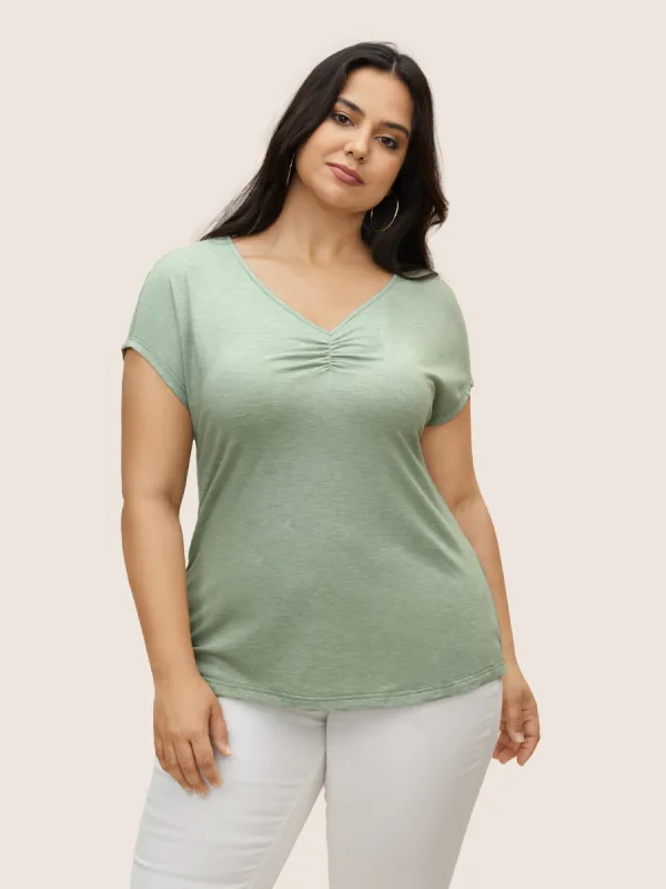 Solid Heather Ruched Dolman Sleeve T-shirt sold by Bloomchic