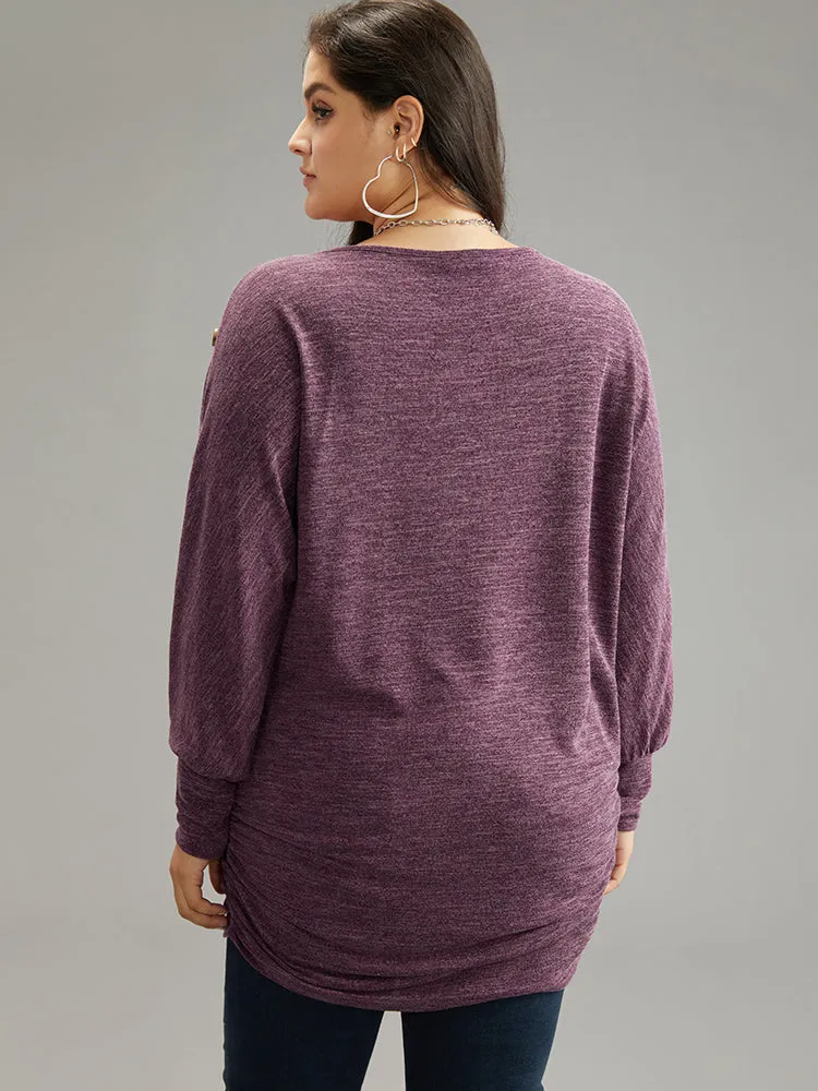 Plain Button Detail Ruched Hem T-shirt sold by Bloomchic product image thumbnail 5