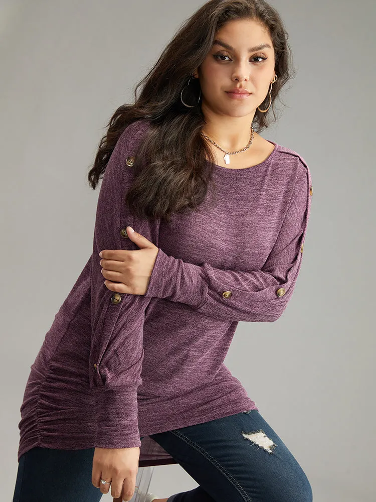 Plain Button Detail Ruched Hem T-shirt sold by Bloomchic product image thumbnail 2