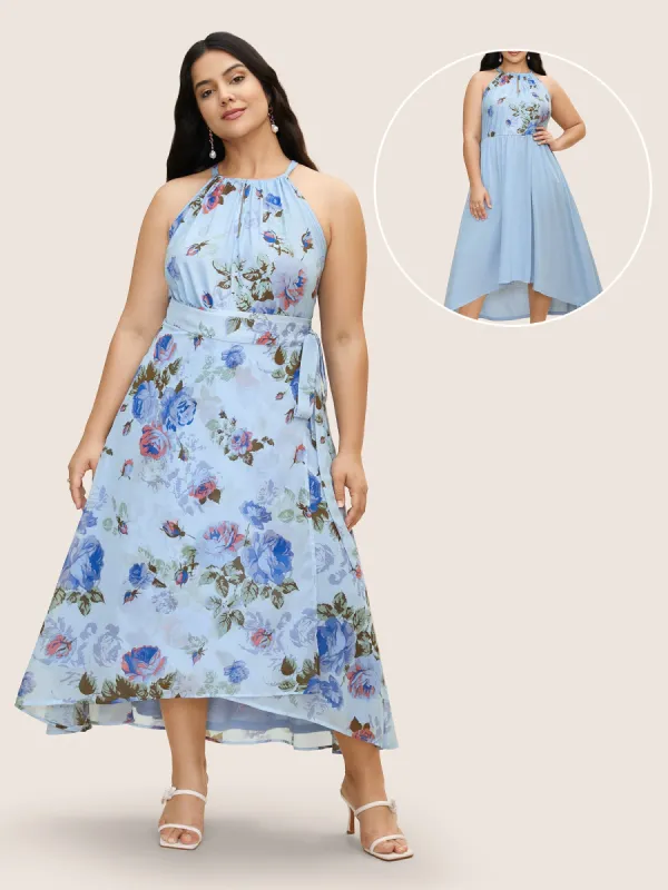 Everywhere Dress - Halter Floral Wrap Hem Dress sold by Bloomchic