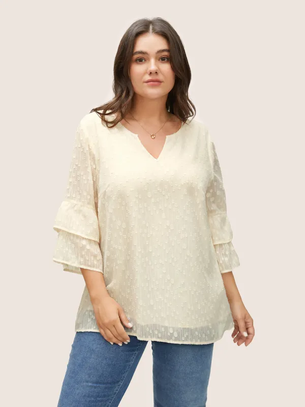 Plisse Mesh Flutter Layered Sleeve Blouse sold by Bloomchic