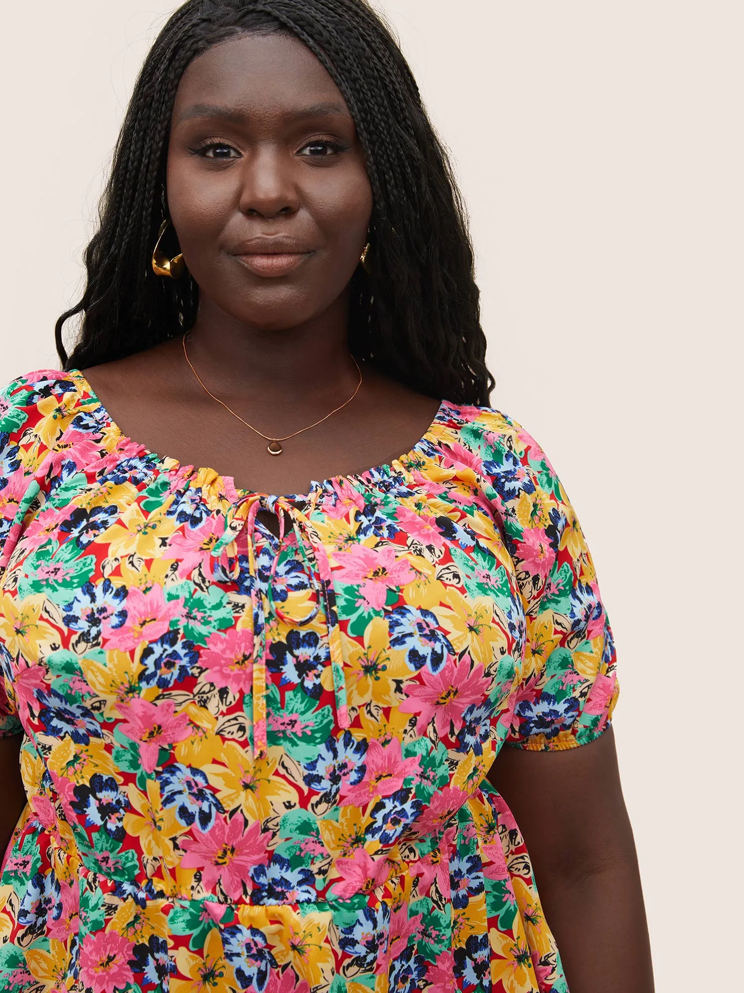 Floral Elastic Waist Ties Lantern Sleeve Blouse sold by Bloomchic product image thumbnail 3