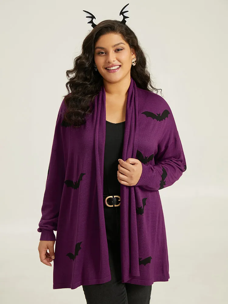 Supersoft Essentials Halloween Bat Pattern Lapel Collar Cardigan sold by Bloomchic