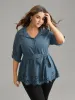 Static-Free Laser Cut Belted Scalloped Trim Blouse sold by Bloomchic