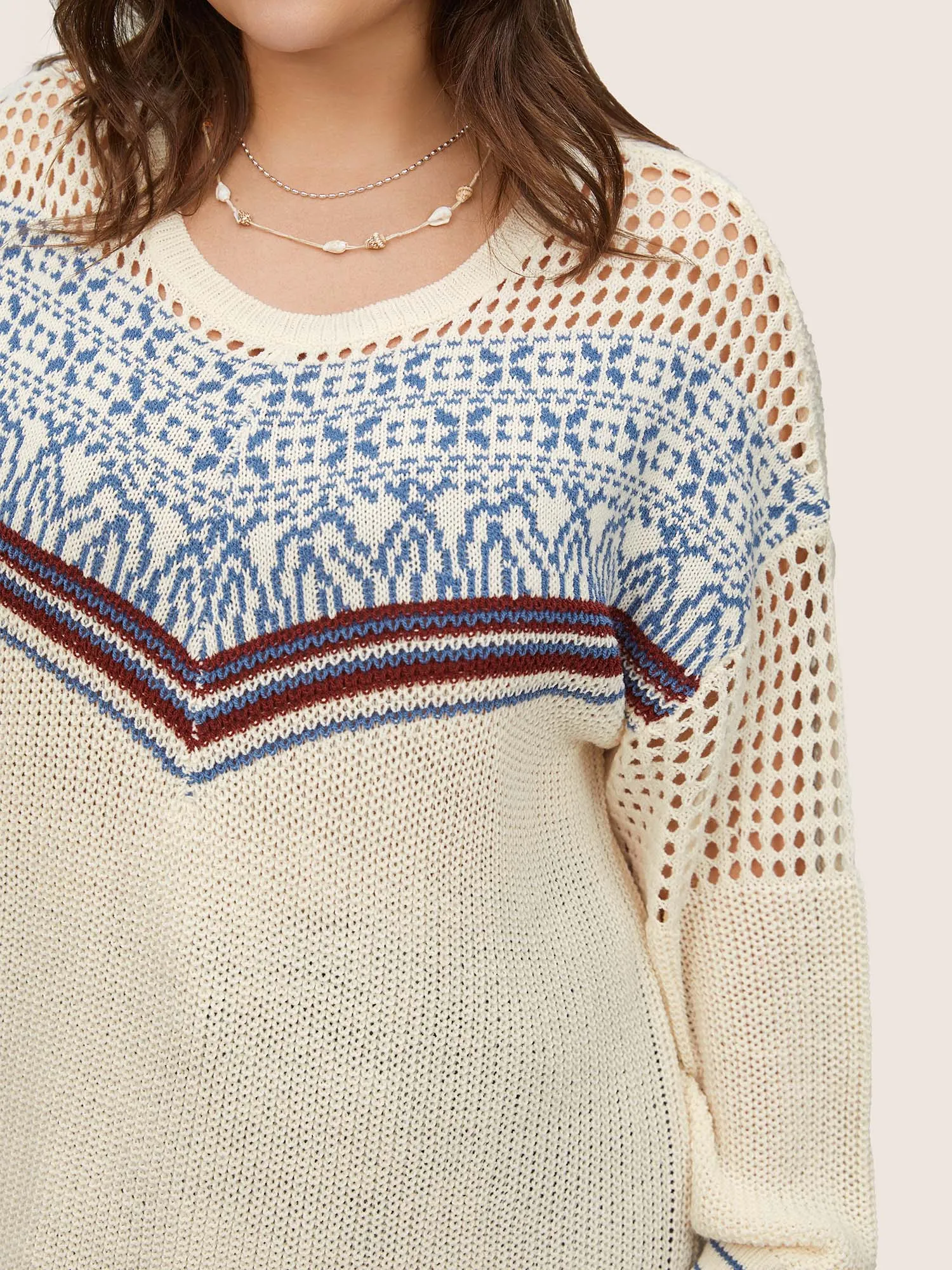 Graphic Contrast Patchwork Hollow Out Pullover sold by Bloomchic product image thumbnail 5