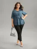 Static-Free Laser Cut Belted Scalloped Trim Blouse sold by Bloomchic