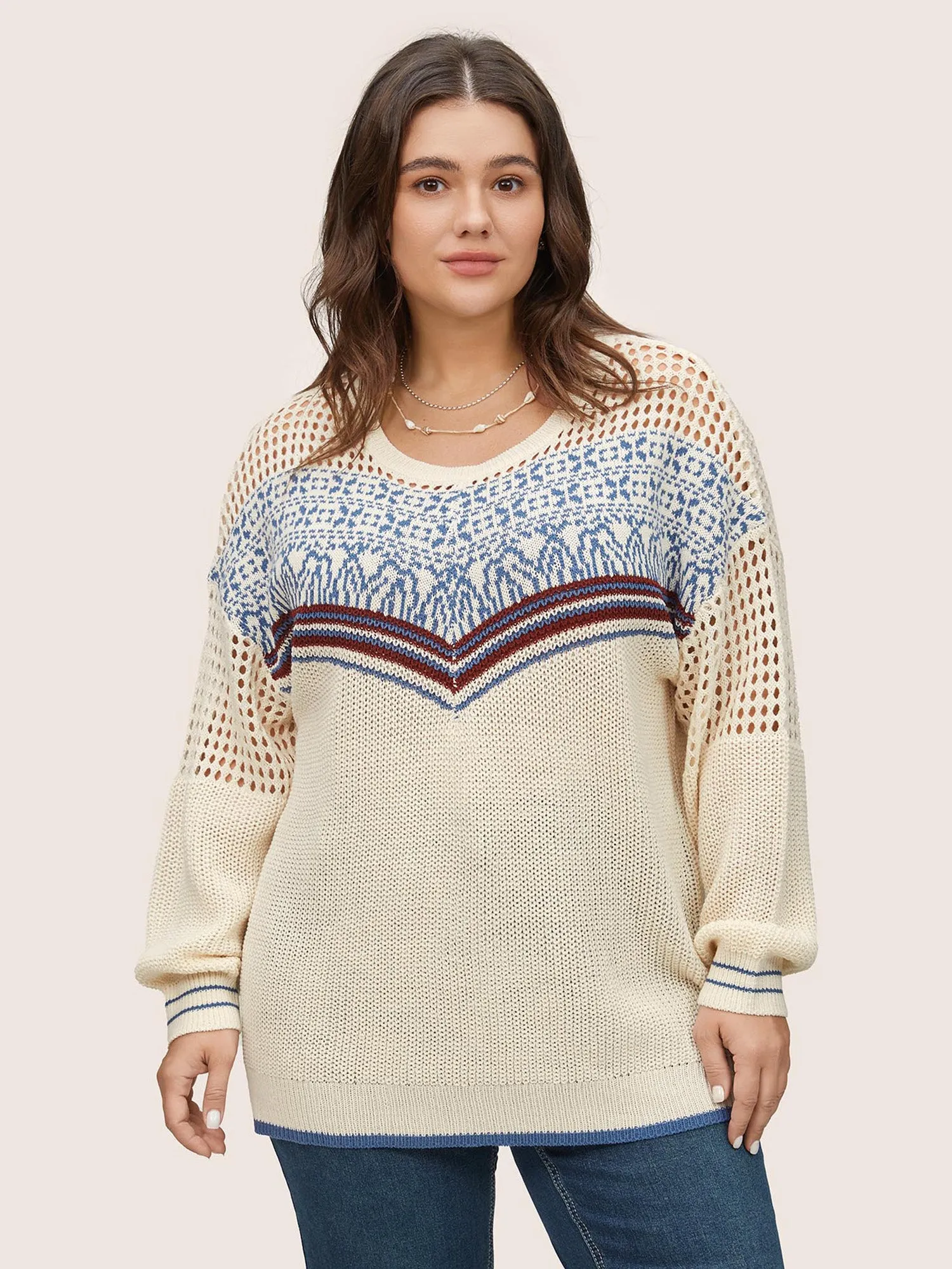 Graphic Contrast Patchwork Hollow Out Pullover sold by Bloomchic product image thumbnail 3