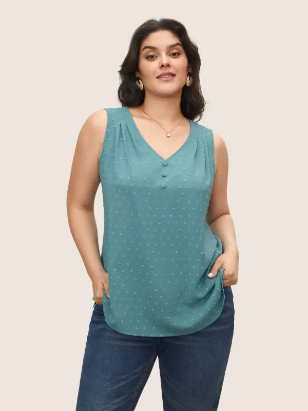 Jacquard Pleated Button Detail Tank Top sold by Bloomchic