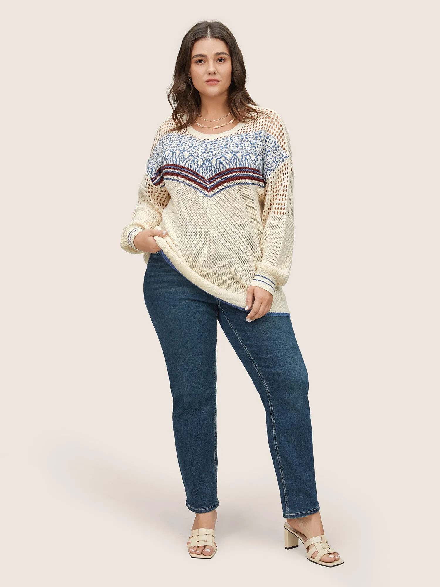 Graphic Contrast Patchwork Hollow Out Pullover sold by Bloomchic product image thumbnail 4