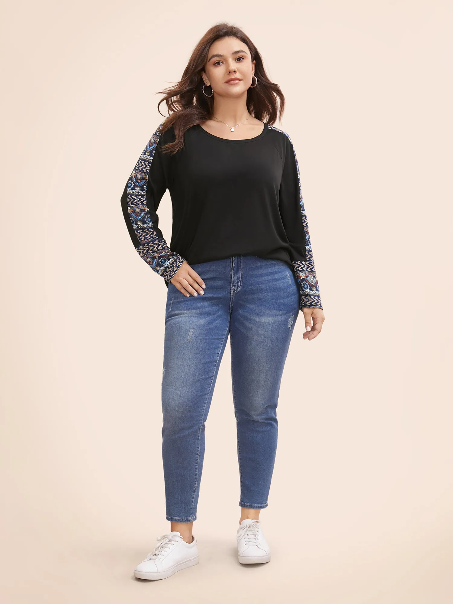 Bandana Print Patchwork Round Neck T-shirt sold by Bloomchic product image thumbnail 3