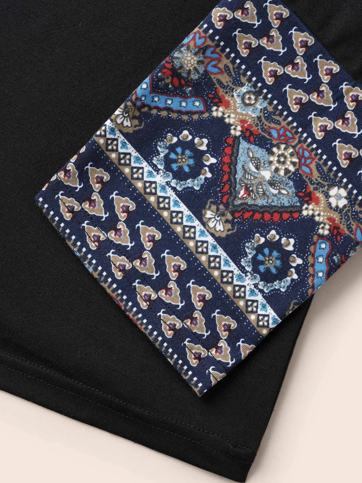 Bandana Print Patchwork Round Neck T-shirt sold by Bloomchic product image thumbnail 5